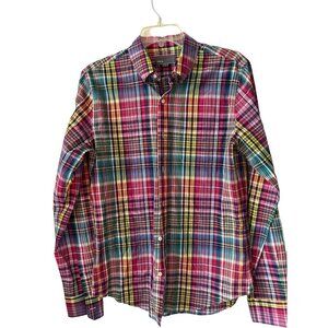 NWOT Men' Vince Cotton Red Blue Yellow Tartan Button Down Long Sleeve Shirt Smal